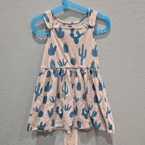 Tea Collection Cactus Print Dress - Blue and Cream